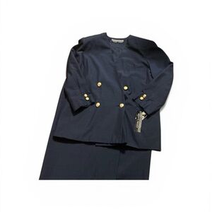 Vintage 100% Silk EllenTracy Navy Blue Single Breasted Skirt Set NWT | Sz 12